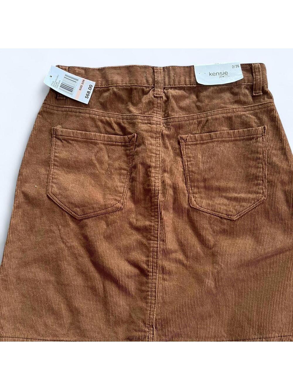 Kensie Brown Corduroy Button Front Mini Skirt Cottagecore Size 2 - Picture 7 of 8